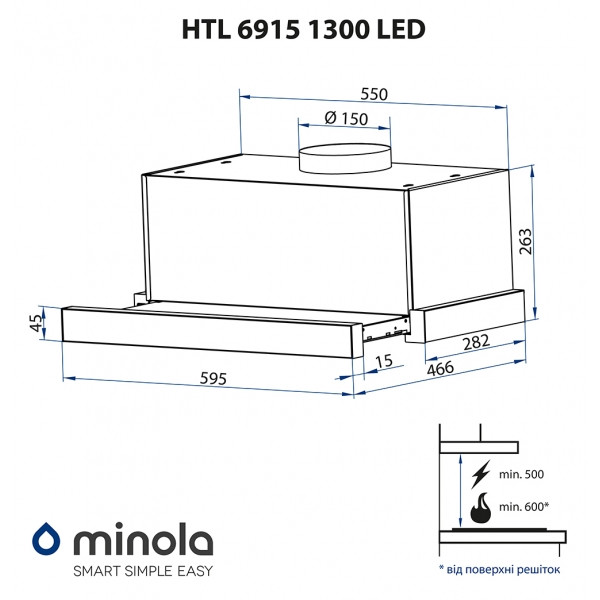 Фото - Вытяжка встраиваемая Minola HTL 6915 BL 1300 LED