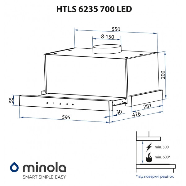 Фото - Вытяжка встраиваемая Minola HTLS 6235 BL 700 LED