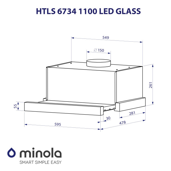 Фото - Витяжка вбудована Minola HTLS 6734 BL 1100 LED GLASS