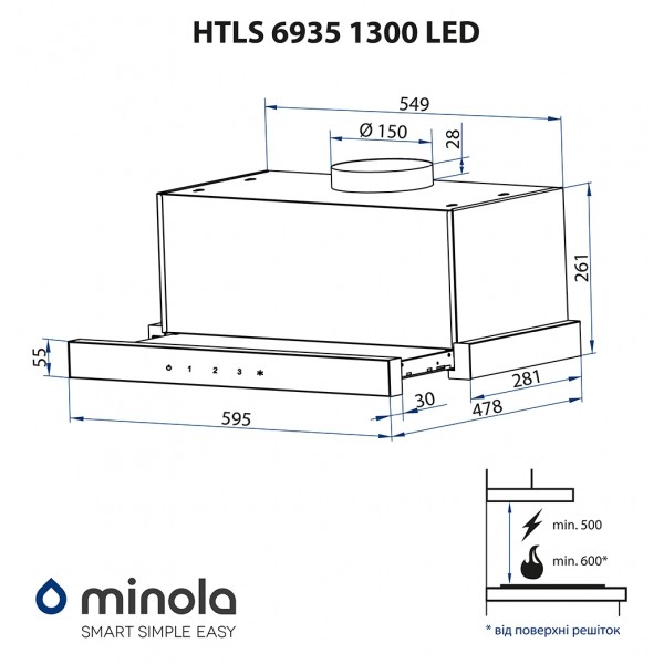 Фото - Вытяжка встраиваемая Minola HTLS 6935 WH 1300 LED