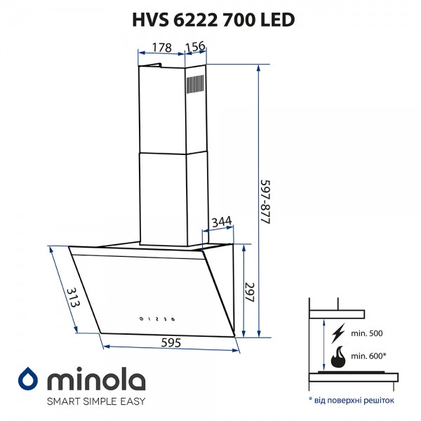 Фото - Витяжка декоративна Minola HVS 6222 BL/INOX 700 LED
