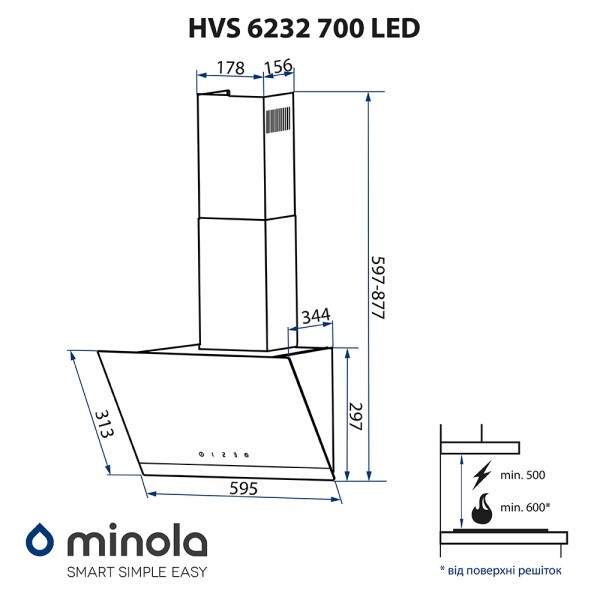 Фото - Вытяжка декоративная Minola HVS 6232 BL/INOX 700 LED