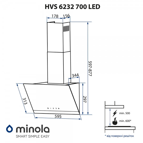 Фото - Вытяжка декоративная Minola HVS 6232 WH/INOX 700 LED