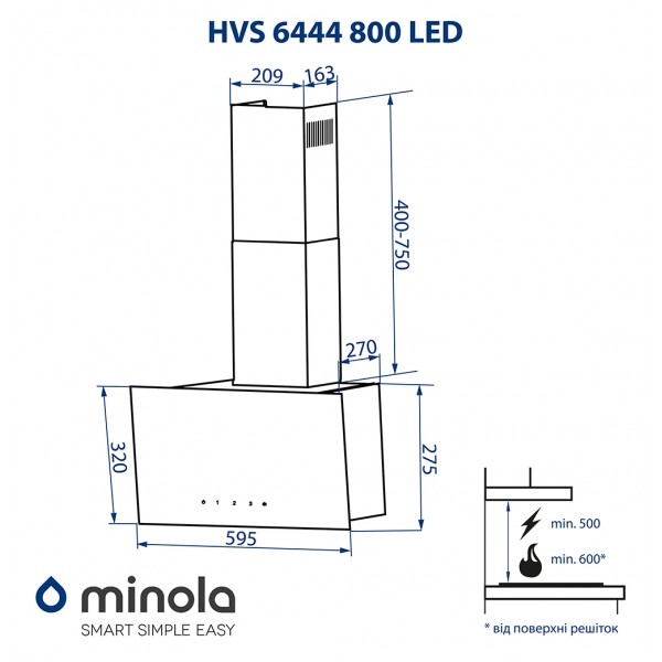 Фото - Витяжка декоративна Minola HVS 6444 BL 800 LED
