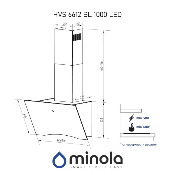 Фото - Вытяжка декоративная Minola HVS 6612 BL 1000 LED