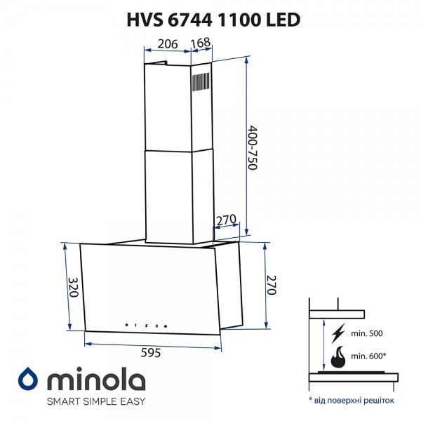 Фото - Витяжка декоративна Minola HVS 6744 BL 1100 LED