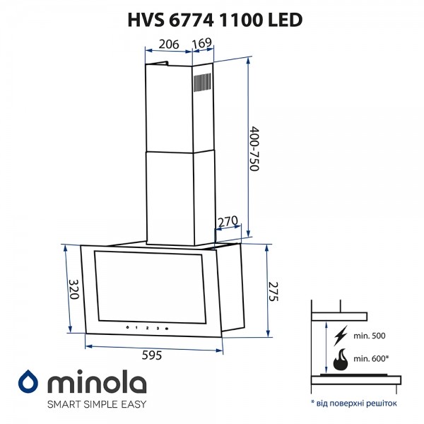 Фото - Вытяжка декоративная Minola HVS 6774 BL 1100 LED