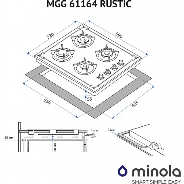 Фото - Варочная панель газовая Minola MGG 61164 IV RUSTIC