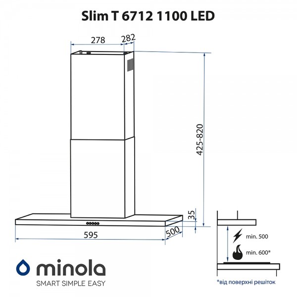 Фото - Вытяжка декоративная Minola Slim T 6712 BL 1100 LED