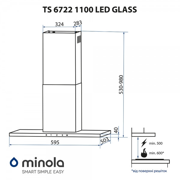Фото - Вытяжка декоративная Minola TS 6722 BL 1100 LED GLASS