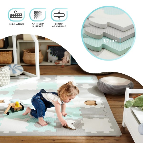 Фото - Килимок-пазл м'який Kinderkraft Luno Shapes Mint 30 шт. (KPLUSH00MIN0000)