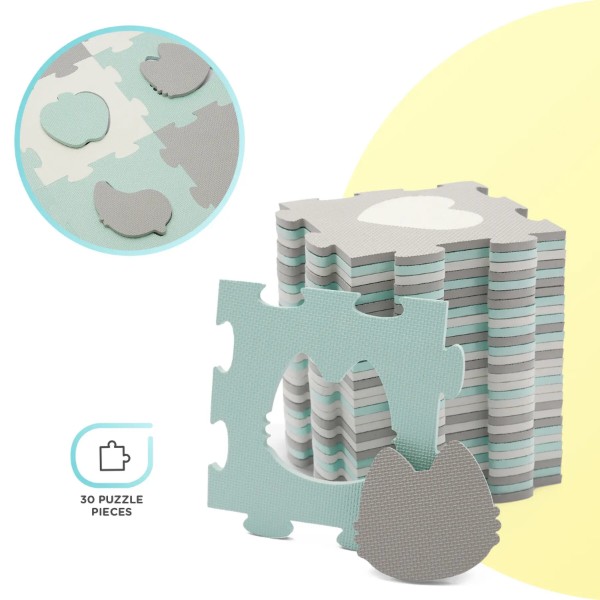 Фото - Килимок-пазл м'який Kinderkraft Luno Shapes Mint 30 шт. (KPLUSH00MIN0000)