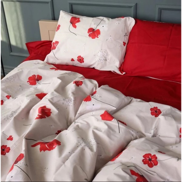 Фото - Простынь двуспальная MirSon Бязь 17-0754 Scarlet Poppies 180x220 см (2200010933352)