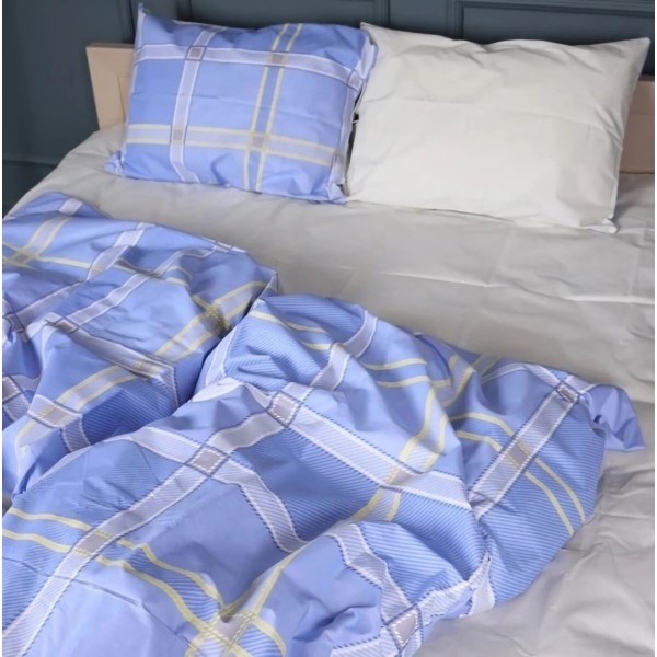 Фото - Простынь двуспальная MirSon Бязь 17-0766 Checkered blue 180x220 см (2200010939569)