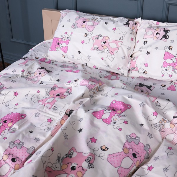 Фото - Простынь двуспальная MirSon Бязь 17-0776 Magic cats pink 180x220 см (2200011238326)