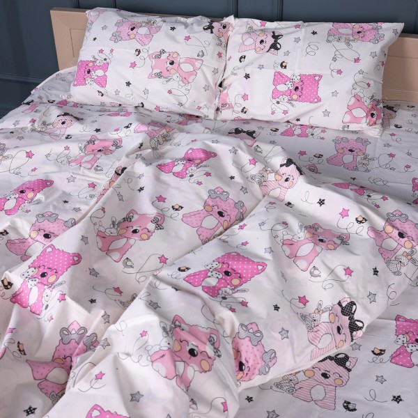Фото - Простынь двуспальная MirSon Бязь 17-0776 Magic cats pink 180x220 см (2200011238326)
