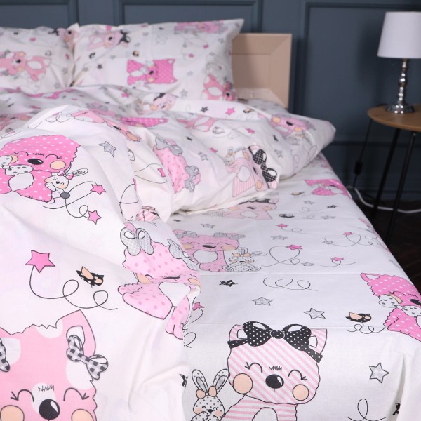 Фото - Простынь двуспальная MirSon Бязь 17-0776 Magic cats pink 180x220 см (2200011238326)