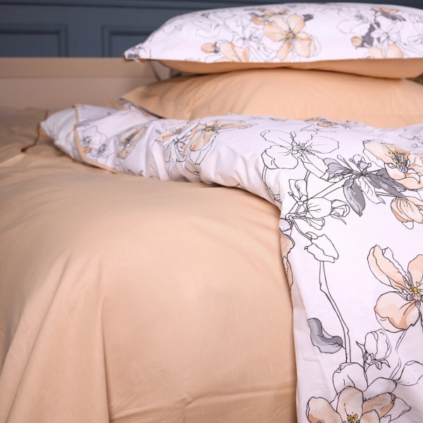 Фото - Простирадло двоспальне MirSon Поплін 00-2 Beige Flowers 180x220 см (2200009700453)