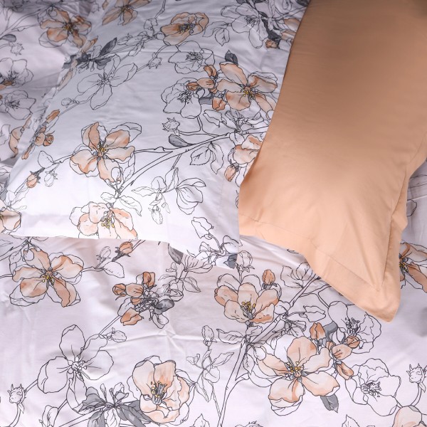 Фото - Простирадло двоспальне MirSon Поплін 00-2 Beige Flowers 180x220 см (2200009700453)