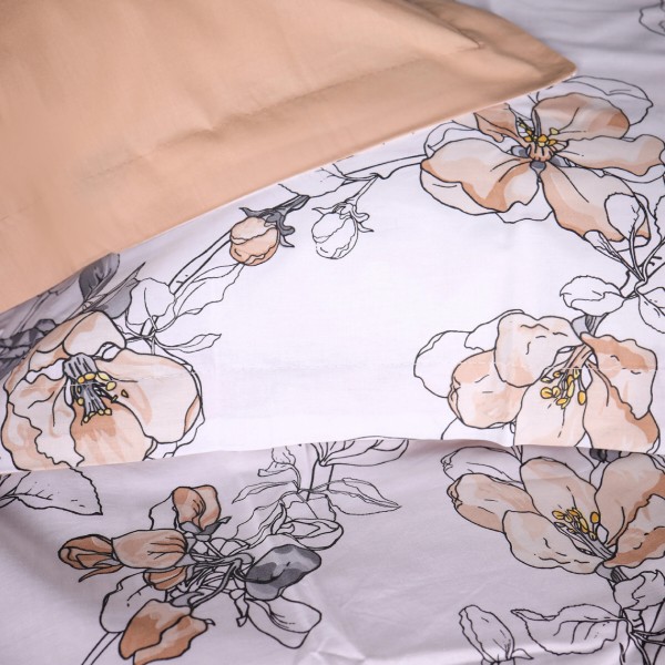 Фото - Простирадло двоспальне MirSon Поплін 00-2 Beige Flowers 180x220 см (2200009700453)