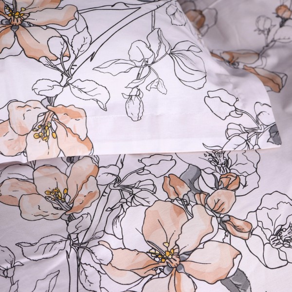 Фото - Простирадло двоспальне MirSon Поплін 00-2 Beige Flowers 180x220 см (2200009700453)