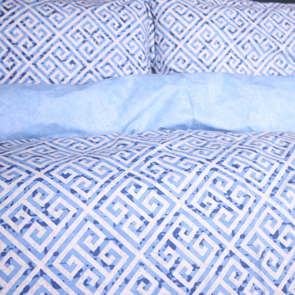 Фото - Простынь двуспальная MirSon Поплин 00-5 Geometry Blue 180x220 см (2200009704246)