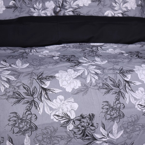 Фото - Простирадло двоспальне MirSon Поплін 00-8 Black Flowers 180x220 см (2200009708046)