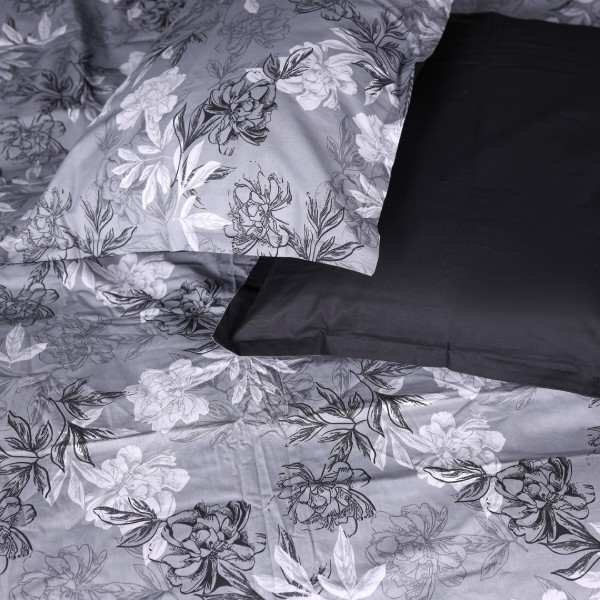 Фото - Простирадло двоспальне MirSon Поплін 00-8 Black Flowers 180x220 см (2200009708046)