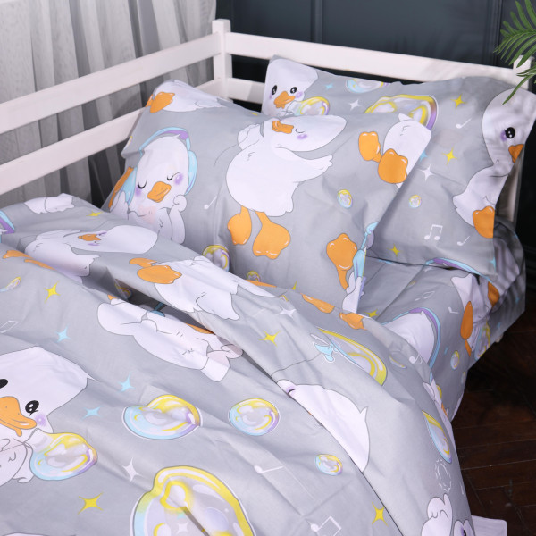 Фото - Комплект постільної білизни MirSon King Size 220х240 см Kids Time 17-0896 Baby Ducks Gray Бязь (2200012393918)