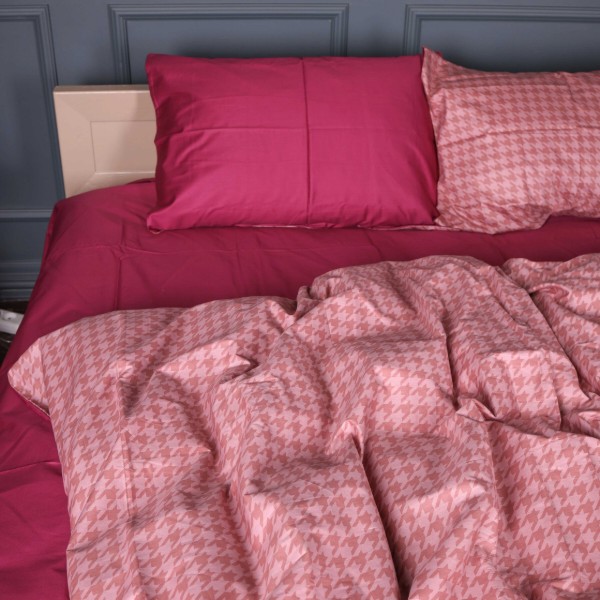 Фото - Комплект постільної білизни MirSon 143х210 см 22-1440 Pink Houndstooth Сатин (2200012406045)