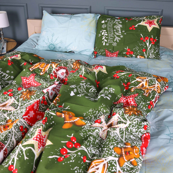 Фото - Комплект постільної білизни MirSon Бязь 17-0881 Holiday Star green 175х210 см (2200012196496)