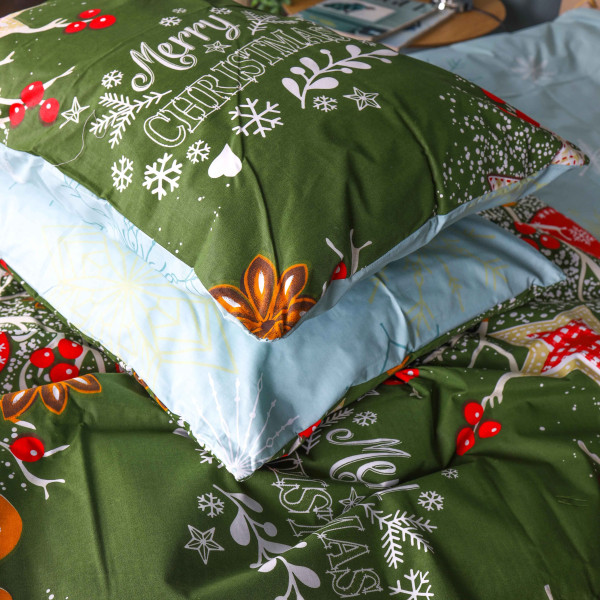 Фото - Комплект постільної білизни MirSon Бязь 17-0881 Holiday Star green 175х210 см (2200012196496)