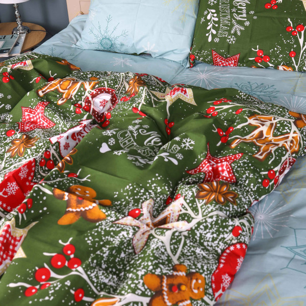 Фото - Комплект постільної білизни MirSon Бязь 17-0881 Holiday Star green 175х210 см (2200012196496)