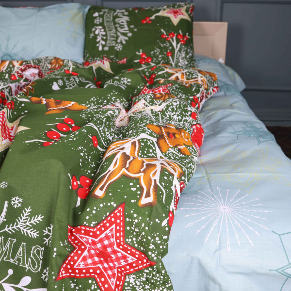 Фото - Комплект постільної білизни MirSon Бязь 17-0881 Holiday Star green 175х210 см (2200012196496)