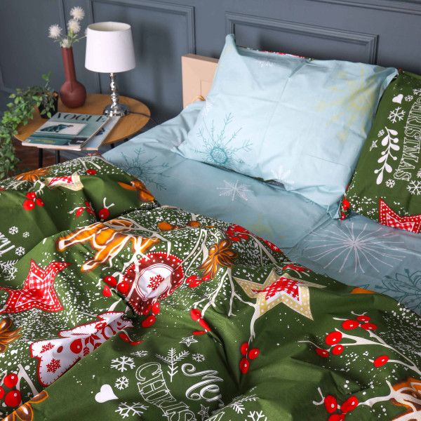 Фото - Комплект постільної білизни MirSon Бязь 17-0881 Holiday Star green 175х210 см (2200012196496)