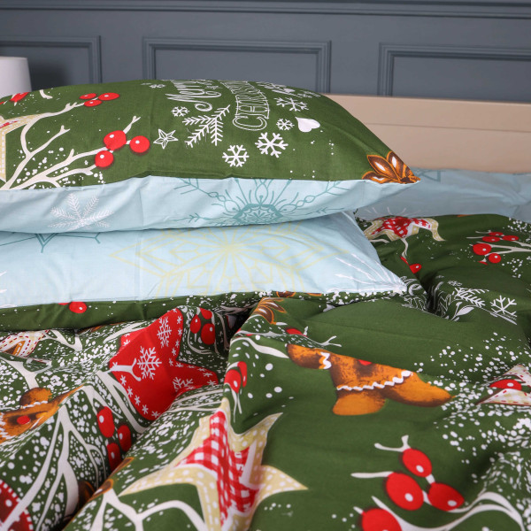 Фото - Комплект постільної білизни MirSon Бязь 17-0881 Holiday Star green 175х210 см (2200012196496)