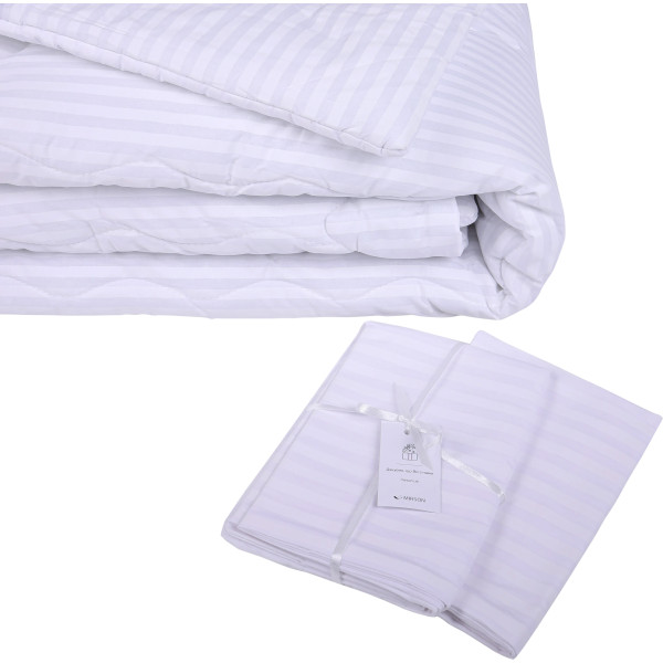 Фото - Ковдра зимова полуторна MirSon антиалергенна №171 Сolor Fun Line 17-0605 Stripe White EcoSilk 140х205 нав. 2 шт. (2200010853018)