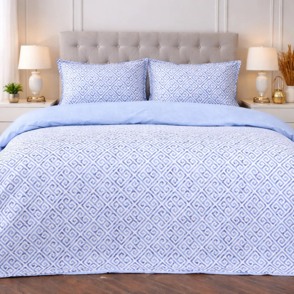 Фото - Комплект постільної білизни MirSon 143х210 см 00-5 Geometry Blue Поплін (2200009704031)