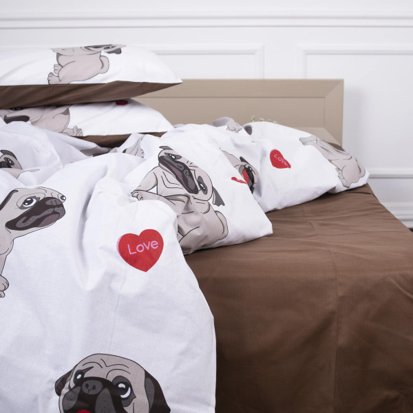 Фото - Комплект постільної білизни MirSon Бязь Ranforce Elite 17-0566 Pug-dog 175х210 см (2200004672601)