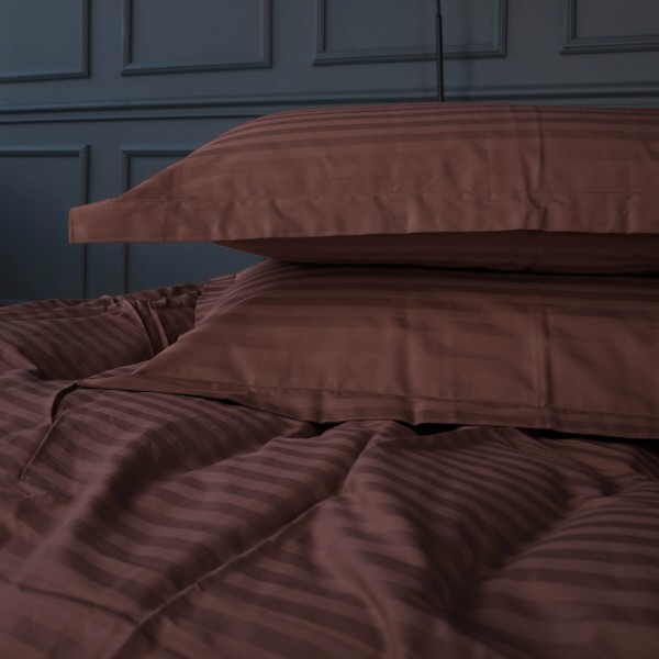 Фото - Комплект постільної білизни MirSon Satin Stripe 30-0006 Dark Brown 175х210 см (2200005249451)