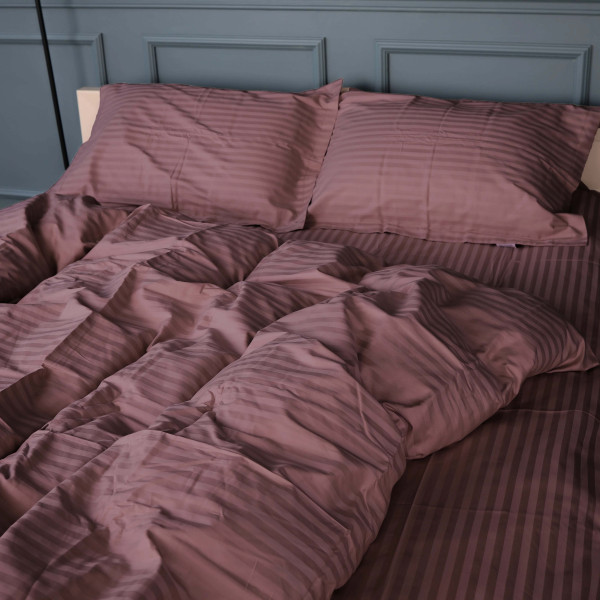 Фото - Комплект постельного белья MirSon Satin Stripe 30-0008 Smoky Pink 220х240 см King Size (2200005250310)