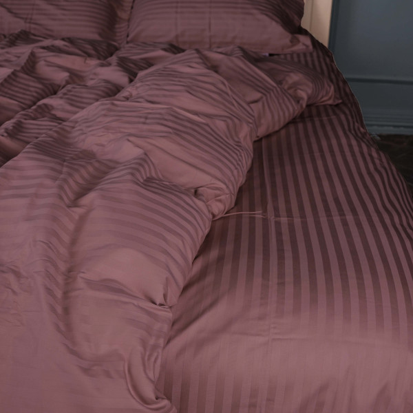 Фото - Комплект постельного белья MirSon Satin Stripe 30-0008 Smoky Pink 220х240 см King Size (2200005250310)