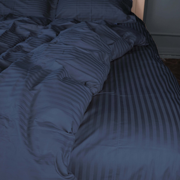 Фото - Комплект постільної білизни MirSon Satin Stripe 30-0020 Smoky Blue 220х240 см King Size (2200005255360)