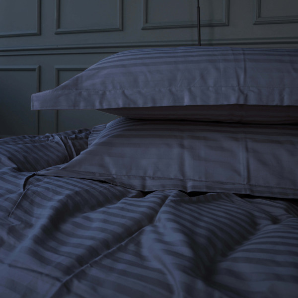 Фото - Комплект постільної білизни MirSon Satin Stripe 30-0020 Smoky Blue 220х240 см King Size (2200005255360)