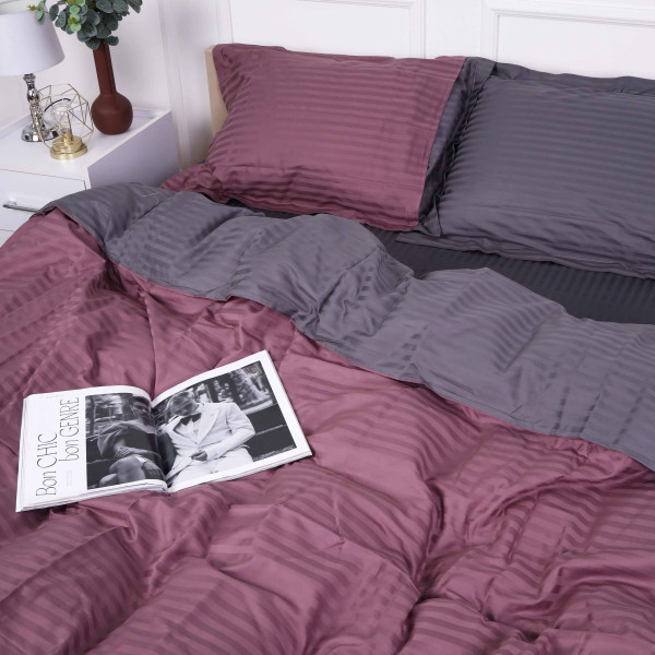 Фото - Комплект постільної білизни MirSon Satin Stripe 30-0008 +30-0011 Fenilla 220х240 см King Size (2200005257685)