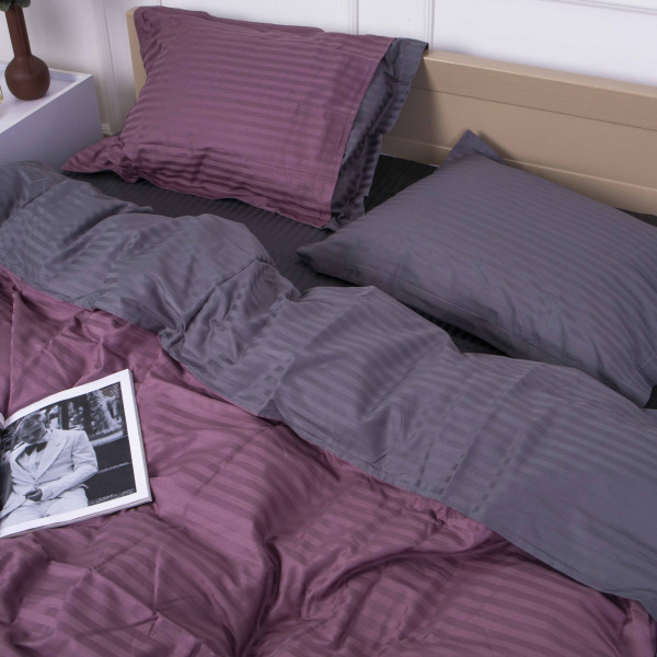 Фото - Комплект постільної білизни MirSon Satin Stripe 30-0008 +30-0011 Fenilla 220х240 см King Size (2200005257685)