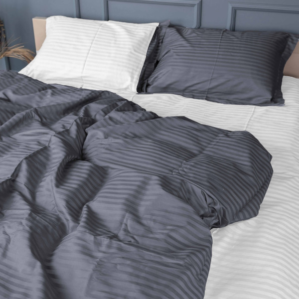 Фото - Комплект постільної білизни MirSon Satin Stripe 30-0012 +30-0001 Vevina 175х210 см (2200005258897)