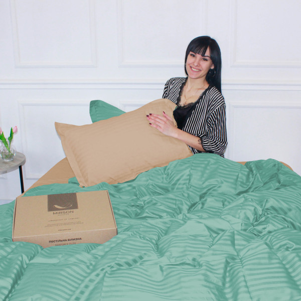 Фото - Комплект постільної білизни MirSon Satin Stripe 30-0014 +30-0004 Aivengo 200х220 см (2200005260302)