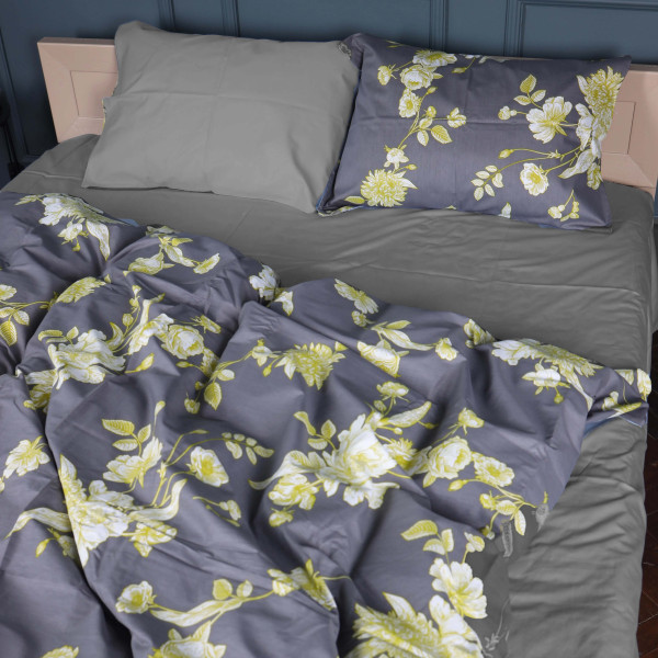 Фото - Комплект постельного белья MirSon 175х210 см 22-1387 Gray Flowers Сатин (2200010473131)