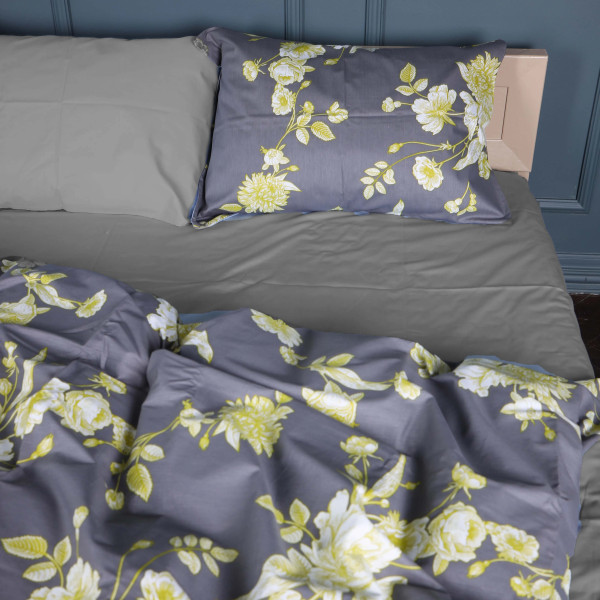 Фото - Комплект постельного белья MirSon 175х210 см 22-1387 Gray Flowers Сатин (2200010473131)